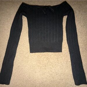 Hollister Black Off-Shoulder Cable Knit Sweater
